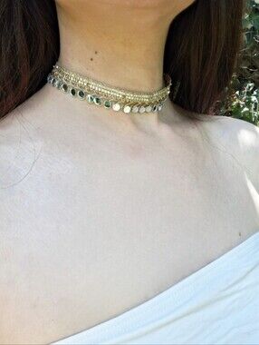 Handmade Gold Silver Boho Mirror Sequin Layered Choker Necklace Festival Party